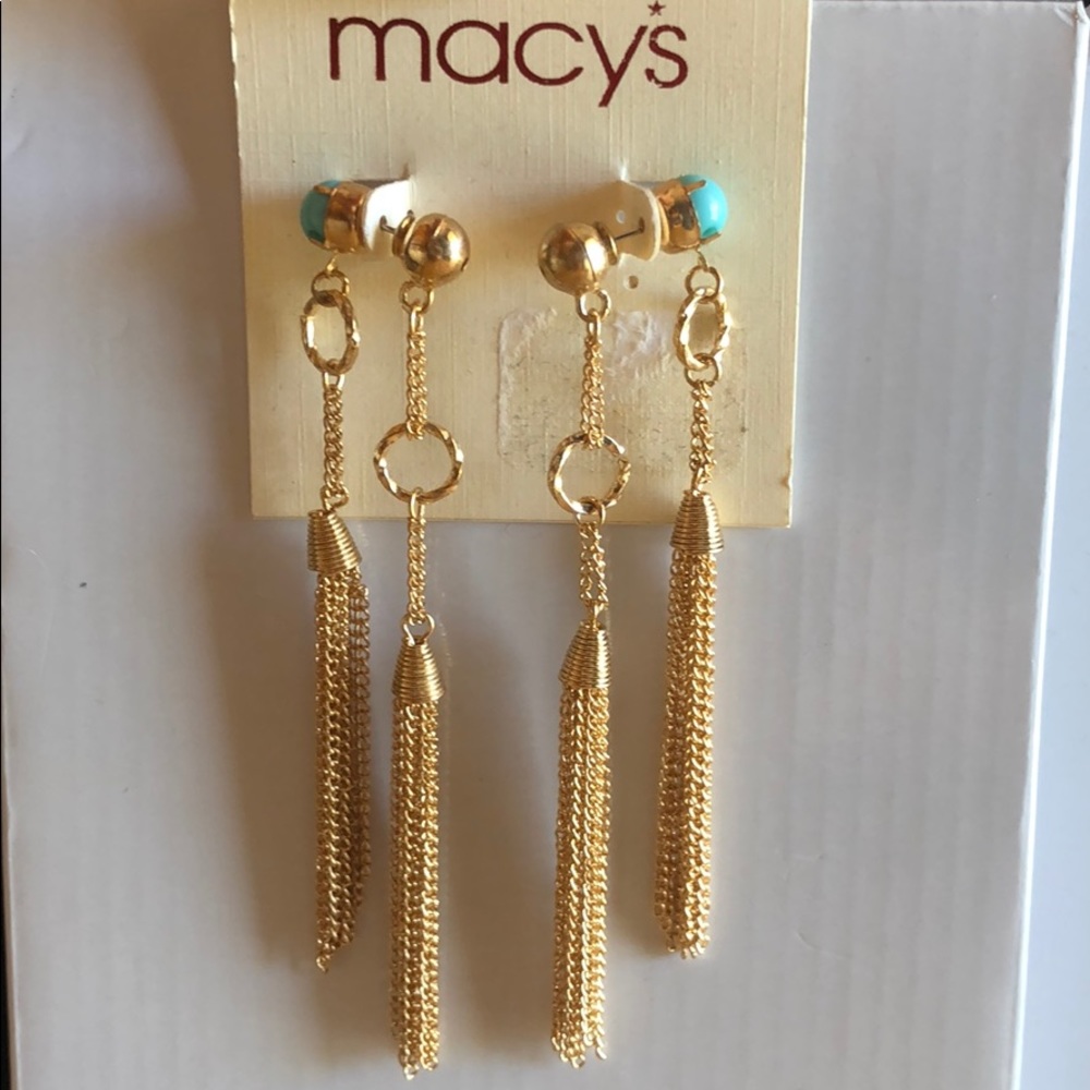 Macy’s Turqouoise Gold Dropped Earrings New - Picture 1 of 7